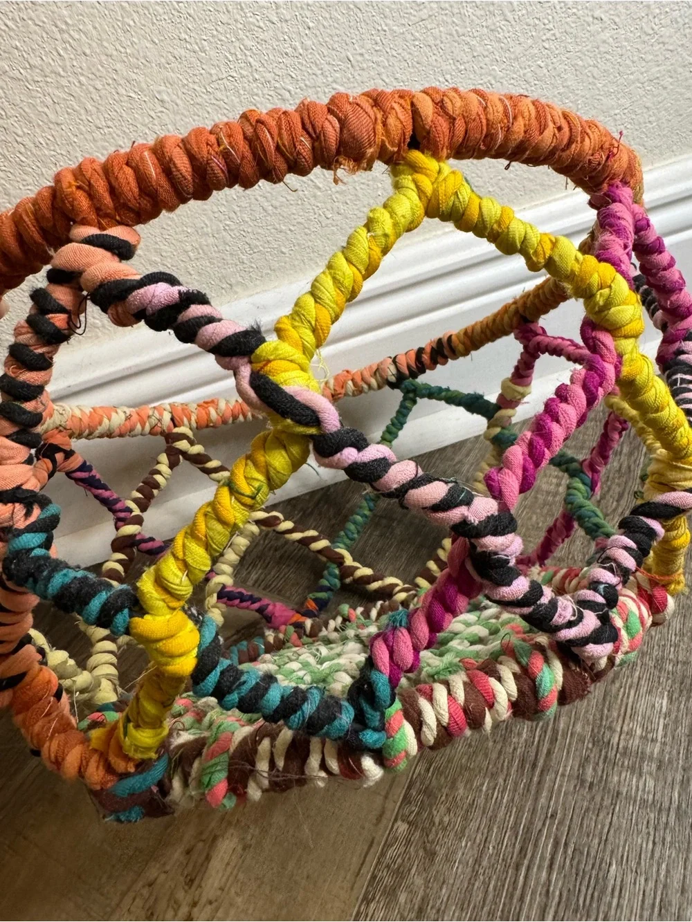 Handwoven Recycled Jute Metal/Colorful Rope Basket
